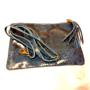 Snake Stamp Italian Leather Clutch-Blue